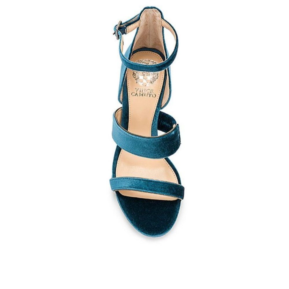 (Sold) Vince Camuto Robeka Velvet Sandals Peacock - Picture 4 of 12